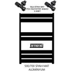 Mat Siyah Alüminyum Havlupan 50*70 Cm Termorad Petsa Slim +2 Adet 16X2 Pex Radyatör Havlupan Vanası Siyah Mat 1/2'