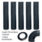 Mat Siyah Emaye Soba 13 Cm Borusu 6 Lı Set Ayna