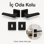Mat Siyah İç Oda Kapı Kolu 1 Takım Kare Rozetli Şık Modern Ahşap Pvc İç Oda Kapı Kolları