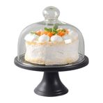 Mat siyah seramik kek standı kubbe kapaklı Amerikan Retro kek ekran sunucu tepsisi mutfak için çok fonksiyonlu servis tabağı ve Cupcake plaka