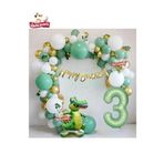 Mat Yeşil 3 Yaş Ayaklı Timsah Folyo Balon Happy Birthday Kaliğrafi Yeşil Gold Doğum Günü Parti Seti