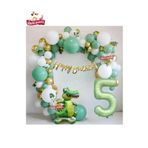 Mat Yeşil 5 Yaş Ayaklı Timsah Folyo Balon Happy Birthday Kaliğrafi Yeşil Gold Doğum Günü Parti Seti