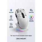 Matechno Kablosuz Gaming Mouse Bluetooth 2.4g Kablolu 3 Mod Bağlantılı 24000 Dpı Rgb Şarj Istasyonlu Oyuncu Mouse - Beyaz
