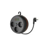 MATECHNO Makaralı 3'lü 1.5 M Uzatma Kablosu Akım Korumalı Priz 3x USB 1x Type-C Giriş Duvar Askılı Priz
