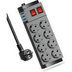 Matechno Termal Korumalı 8’li Çoklu Priz – 2m Uzatma Kablosu + 3 USB Çıkışlı Grup Priz Uzatma Dağıtıcı - Siyah