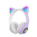 MATEO Lila Kedi Kulaklı Bluetooth Kulaklık | LED Işıklı | Katlanabilir | Kablosuz | Renkli Pati Led