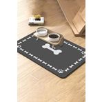MatGo Süper Mood Deri Kemik Çerçeveli Gri Beslenme Matı Kaymaz Su Geçirmez Kedi Köpek Mama Paspası 50x70cm