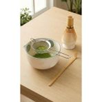 Mathciva 5 Parça Profesyonel Matcha Hazırlama Seti - Çelik Süzgeç, Bambu Çırpıcı, Kase, Tutucu ve Kaşık - YUVARLAK DESENLİ