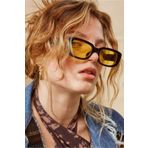 Mathilda Aksesuar Chunky Frame Vintage Sarı Siyah Güneş Gözlüğü