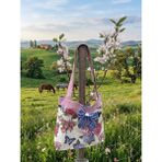 Matilda El Emeği Orkide ve Kelebek Desenli Duck Kumaş Omuz Çantası - Pötikare Astarlı, Iç Cepli, Fiyonklu Tote Bag (40X38 Cm) - 40 x 38 cm - Orkide Çiçeği