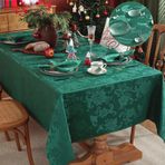MATIRUG Dikdörtgen Masa için Noel Masa Örtüsü 150 x 200 cm, Su Geçirmez Kırışıksız Atatürk çiçeği Damask Kumaş Masa Örtüsü, Tatil Noel Kış Kumaş Yemek Odası Parti Ziyafet için Masa Örtüsü, Yeşil