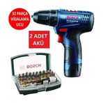 Matkap Darbesiz Çift Akülü Şarjlı Matkap Akülü Vidalama + 32 Vidalama Ucu Seti