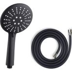 Matte Black Lüks Duş Seti - 3 Farklı Püskürtmeli Full Mat Siyah Kaplama El Duşu + 150 cm Siyah Pvc Duş Spirali - Paslanmaz, Kopmaz, Kırılmaz Çelik Bağlantılı Pvc Duş Hortumu (2'li Set)