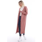 Matte Kadın Pembe V Yaka Uzun Triko Hırka