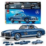 Mattel MEGA Hot Wheels koleksiyona uygun yarış arabası yapı oyuncağı, 1500 parçalı, metal, 1:12 ölçekli, gri renkli Mercedes-Benz 300 SL modeli, HWW25