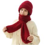 Mauedest Kapüşonlu Eşarp Kadın Peluş Astarlı Akrilik Balaclavas Hood Eşarp Şapka Rüzgar Geçirmez Entegre Kulak Koruyucu Moda Kış Kap B, kırmızı, One Size