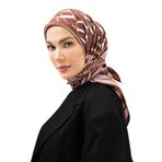 Mauśeya Bej Terracotta Monogram Twill İpek Eşarp, Bordo