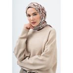 Mauśeya Bej Terracotta Monogram Twill İpek Eşarp, Krem