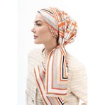 Mauśeya Bej Terracotta Monogram Twill İpek Eşarp, Turuncu