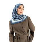 Mauśeya Mavi Bahçe Çiçek Twill İpek Eşarp, Mavi