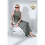 Maule %100 Keten Beli Lastikli ve Bağcıklı Rahat Kalıp Dokuma Kadın Maksi Etek @burgaz - Koyu Haki - XL