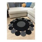 MaVaux Bej Jüt Hasırlı El Örgüsü Kilim Halı Hasır Yuvarlak Siyah 120 x 120