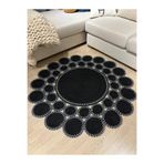 MaVaux Hasır Jüt Çiçek Desenli Kilim Halı 2025 Koleksiyonu Siyah 140 x 140