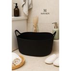 MaVaux Hasır Jüt Dekoratif Sepet 20x30x50 Cm, Oyuncak, Çamaşır, Banyo, Mutfak ve Düzenleyici Saklama Sepeti Siyah 55 x 35