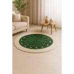 MaVaux Jutella Jüt Bej-Siyah Ortası Kurabiyeli Yuvarlak Modern Salon Banyo Kilim Halı Paspas Yolluk YEŞİL - KREM 90 x 90