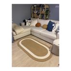 MaVaux KOPYA - Oval Jüt Yuvarlak Hasır Görünümlü Klasik Halı Kilim HasırKrem 60 x 100