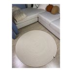MaVaux KOPYA - Oval Jüt Yuvarlak Hasır Görünümlü Klasik Halı Kilim Krem 140 x 140