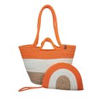 MaVaux Lumos Hasır Görünümlü İkili Fermuarlı Clutch Çanta ve Omuz Çantası Turuncu-krem-hasır
