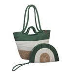 MaVaux Mira İkili Fermuarlı Clutch Çanta ve Omuz Çantası Yeşil-Krem-Hasır
