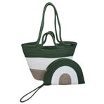 MaVaux Mira İkili Fermuarlı Clutch Çanta ve Omuz Çantası Yeşil-krem-taş