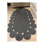 MaVaux Oval Papatya Hasır Jüt Çiçek Desenli Kilim Halı Antrasit 80 x 100