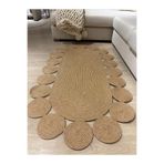 MaVaux Oval Papatya Hasır Jüt Çiçek Desenli Kilim Halı Hasır 80 x 250
