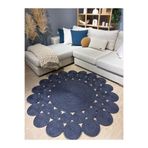 MaVaux Papatya Hasır Jüt Çiçek Desenli Kilim Halı KırçıllıLacivert 120 x 120