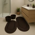 MaVaux Terra 4’lü Banyo Seti – 2’li Oval Paspas (50 X 80 cm ve 40 x 60 cm) & 2’li Oval Sepet, Doğal Halat Dokuma, El Yapımı - Premium - Kahverengi