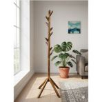 Mavera Sanat 58 Ahşap Ayaklı Askılık Portmanto Modern Elbise Askısı Konfeksiyon 175 cm Naturel Ceviz - Ceviz Rengi
