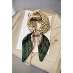Mavero Kadın Haki Yeşil Zincir Kemer Desenli Rayon Fular 50x50 cm İpeksi Yumuşak Saç Çanta Aksesuarı