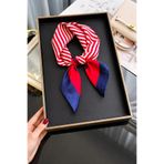 Mavero Kadın Lacivert Kırmızı Çizgili Rayon Fular 50x50 cm İpeksi Yumuşak Saç Çanta Aksesuarı Bandana
