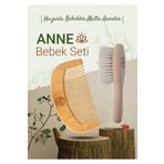 Mavessa %100 Doğal Keçi Kılı Bebek Konak Saç Fırçası ve Doğal Ahşap Tarak 2'li Anne Bebek Seti