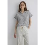 Mavi % 100 Pamuk Loose Fit Çizgili Kısa Kollu Bayan Gömlek 1210445-89853 LACİVERT-BEJ