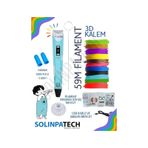 Mavi 3D Kalem 3D Pen Yazıcı Kalem | 10 Adet 5 Metre (Toplam 50 Metre) Filament + USB KABLO