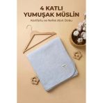 Mavi 4 Katlı Müslin Bebek Battaniyesi Hafif Ve Yumuşak Dokulu Mevsimlik Çok Amaçlı Örtü 110X110 Cm