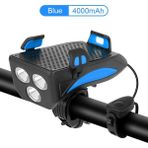Mavi 4000MAH Tarzı Çok Fonksiyonlu Bisiklet Işık Yükseltme Bisiklet Ön Işık 3* LED Mtb Far Telefon Tutucu Braket Hoparlör Powerbank Lambası (Yurt Dışından)