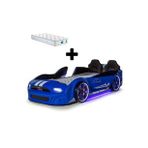 Mavi Arabalı Yatak Kapıları Açılan Mustang Full Ledli Kumandalı Ve Müzikli + Ortopedik Yatak