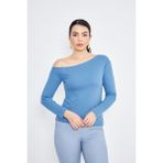 Mavi Asimetrik Yaka Tek Omuz Açık Uzun Kollu Kadın Fit Bluz - 2463 - XL
