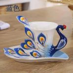 Mavi Avrupa Tarzı Seramik Kahve Fincanı Yaratıcı Kemik Çini 3D Emaye Porselen Çay Bardağı Tabağı Kaşık Hediye Fincan (Yurt Dışından) - 1 Adet - Renkli - 1 lt