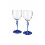 Mavi Ayaklı Kristal Şarap Kadehi, Şeffaf Gövde, El Üfleme Cam, 250 ml, 2'li Set, Zarif Sunum